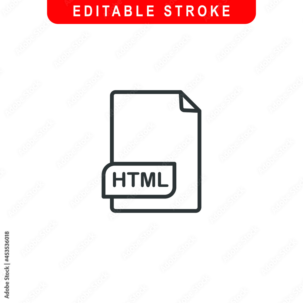 HTML File Outline Icon. HTML Document Line Art Logo. Vector