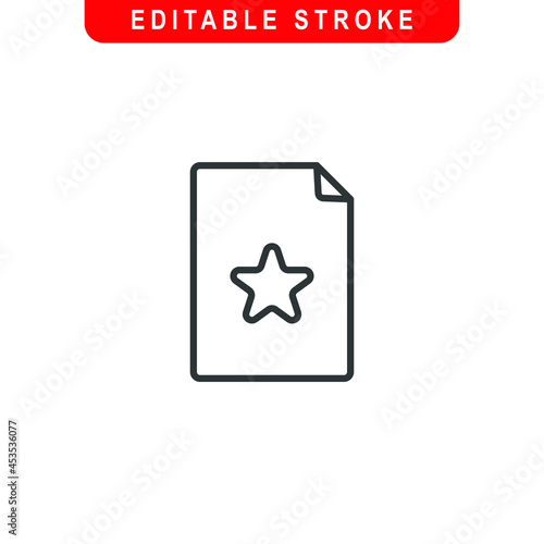File With Star Outline Icon. Document Rating Line Art Logo. Vector Illustration. Isolated on White Background. Editable Stroke