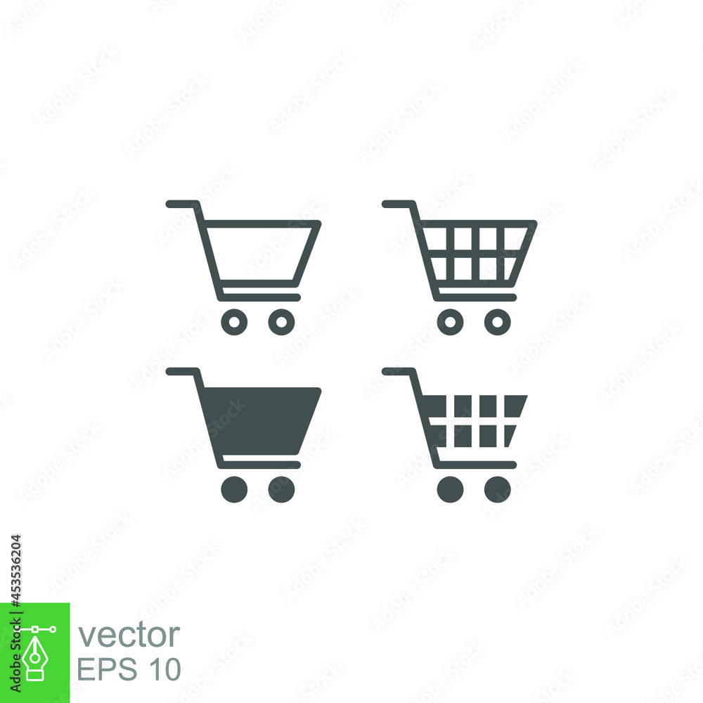 Shopping chart line and glyph icon. Market trolley, shop bag label for digital marketing. Basket grocery of E-commerce store. simple pictogram. Vector illustration. Design on white background. EPS 10