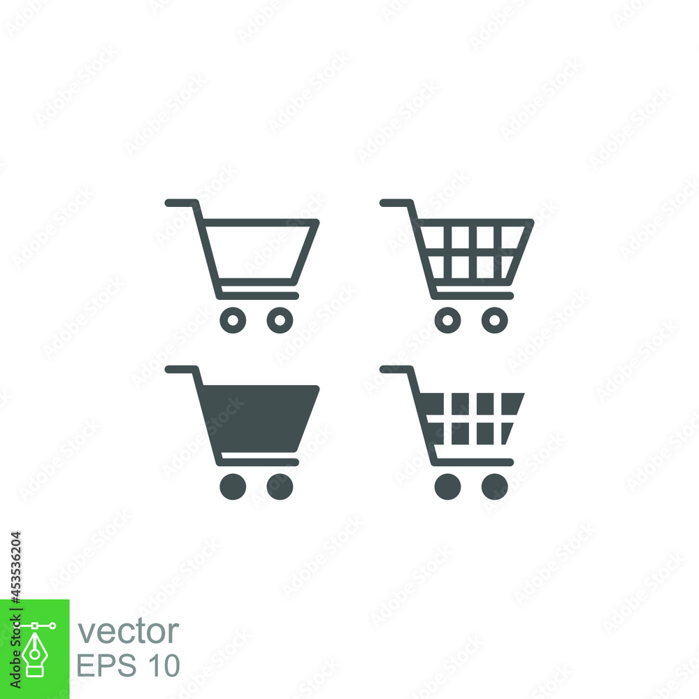 Shopping chart line and glyph icon. Market trolley, shop bag label for digital marketing. Basket grocery of E-commerce store. simple pictogram. Vector illustration. Design on white background. EPS 10 Shopping chart line and glyph icon. Market trolley, shop bag label for digital marketing. Basket grocery of E-commerce store. simple pictogram. Vector illustration. Design on white background. EPS 10