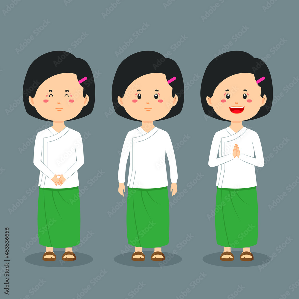 Myanmar Student Character with Expression