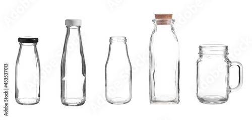 group of glass bottle on white background