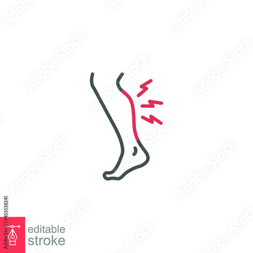 Shin hurts icon. Body pain concept, Shin pain sign. eg injured in shin area icon in outline style for mobile concept and web. editable stroke vector illustration design on white background EPS 10