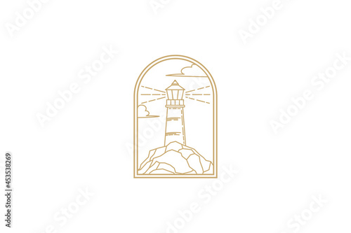 lighthouse logo line art vector illustration design