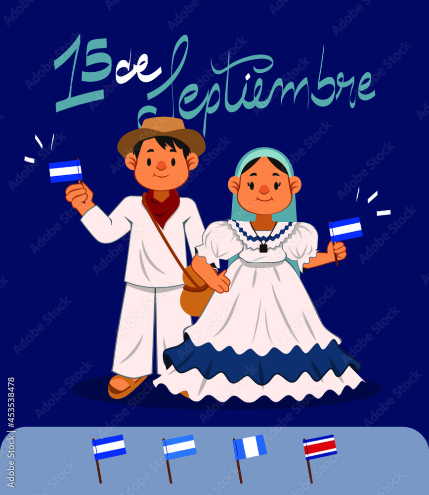 Adorable pareja celebrando el Día de la Independencia, Centroamérica, Traje  tipico El Salvador, Guatemala, Honduras, Nicaragua, Independencia  centroaméricana vector de Stock | Adobe Stock