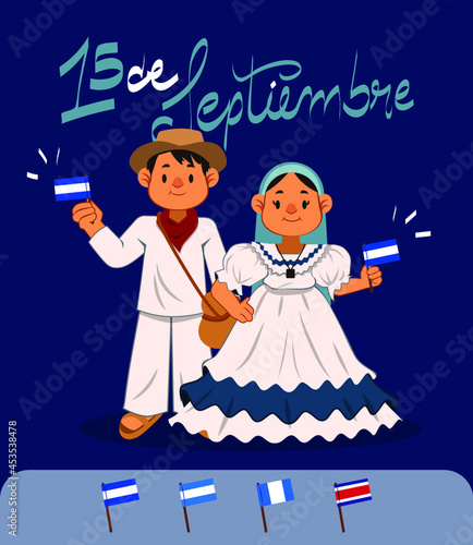 Adorable pareja celebrando el Día de la Independencia, Centroamérica, Traje tipico El Salvador, Guatemala, Honduras, Nicaragua, Independencia centroaméricana
