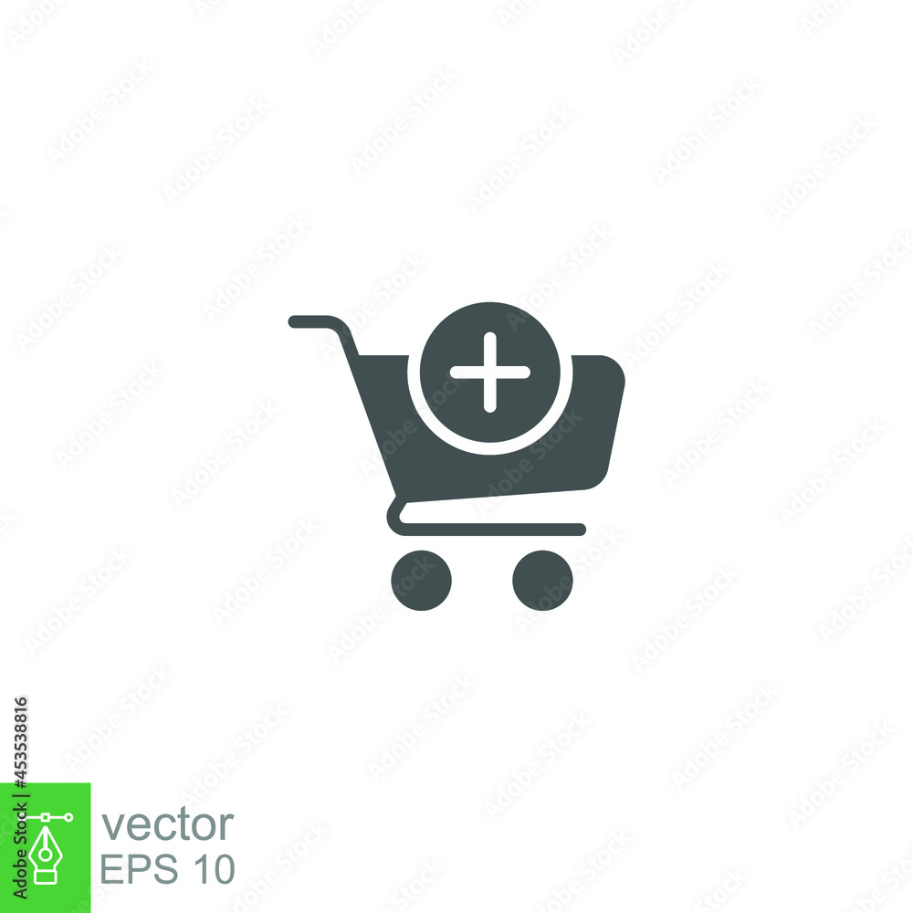 Add cart solid icon. Supermarket trolley symbol for E-Commerce. Shopping Cart. Retail market sale item. Trolley Cart Vector Vector illustration design on white background. EPS 10 Add cart solid icon. Supermarket trolley symbol for E-Commerce. Shopping Cart. Retail market sale item. Trolley Cart Vector Vector illustration design on white background. EPS 10
