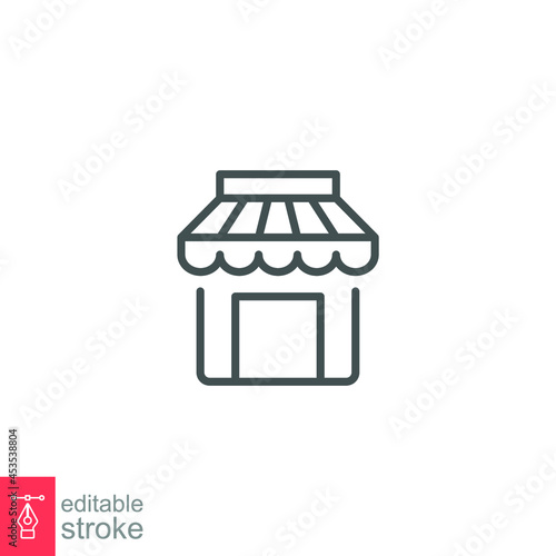 Market line icon. Coffee shop and store building. storefront for online market. Small business bookstore. local market place. Editable stroke. Vector illustration. design on white background. EPS 10