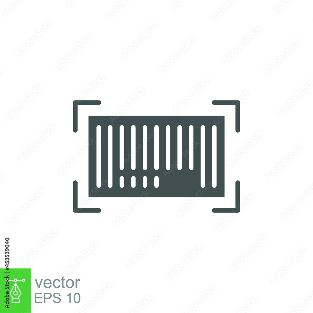 Barcode solid icon. Realistic Black bar code verifying Sign shopping. Barcode Scanner digital Laser strip mark for scan product. Editable stroke vector illustration design on white background. EPS 10 Barcode solid icon. Realistic Black bar code verifying Sign shopping. Barcode Scanner digital Laser strip mark for scan product. Editable stroke vector illustration design on white background. EPS 10