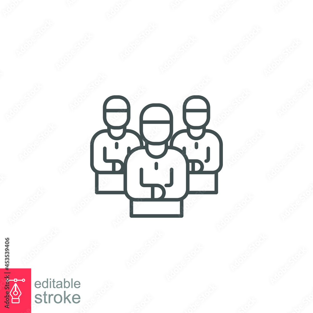 Ramadan icon outline Islam, muslim pray prayer praying salat shalat icon. standing praying Muslim prayer congregation Islamic men Editable stroke vector illustration design on white background EPS 10 Ramadan icon outline Islam, muslim pray prayer praying salat shalat icon. standing praying Muslim prayer congregation Islamic men Editable stroke vector illustration design on white background EPS 10