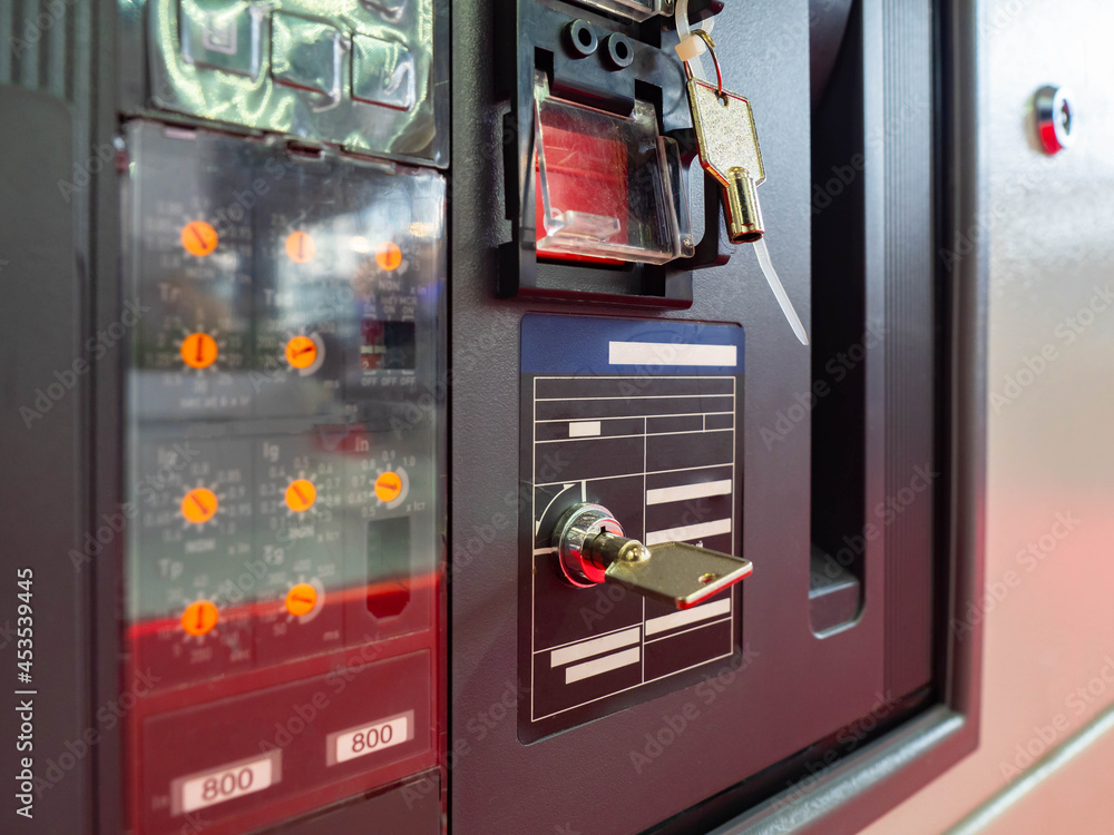 Production equipment control panel. Production machine control panel