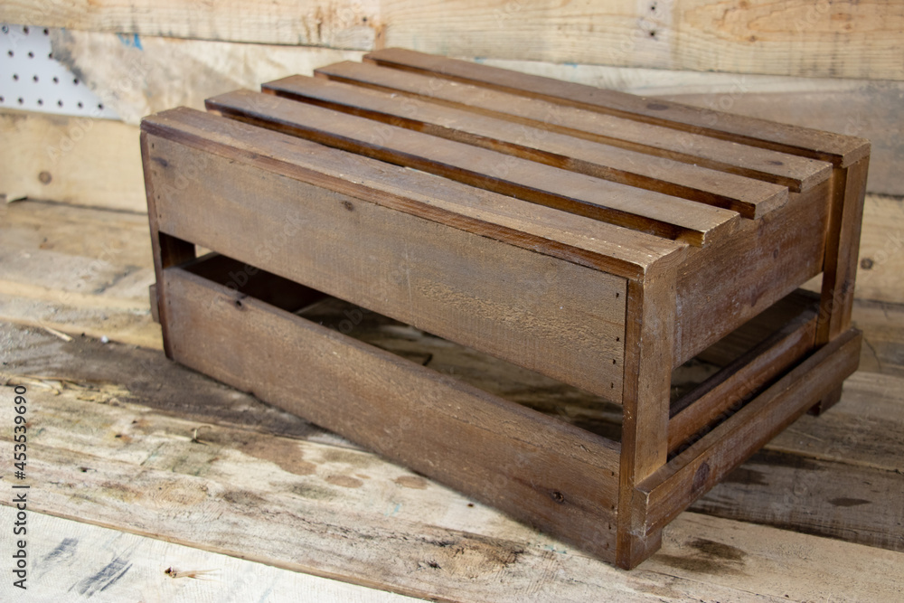 Antique dark hardwood wooden box crate used for packaging goods Antique dark hardwood wooden box crate used for packaging goods