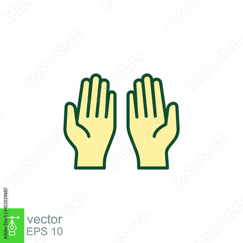 Prayer dua in ramadan, praying hands, muslim praying human hands islam symbols for islamic worship logo. Begging gesturing. Filled style. Vector illustration. design on white background. EPS 10