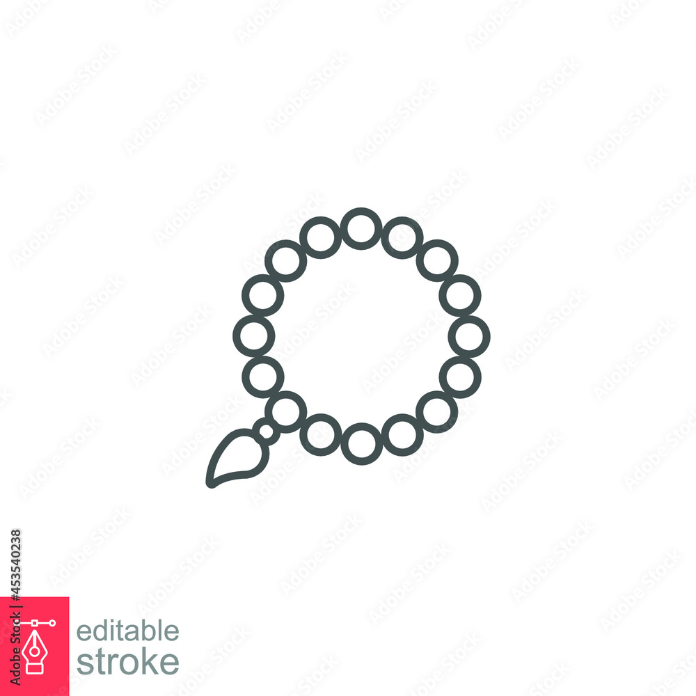 Islamic rosary bead icon. Islam Prayer beads for muslim pray. Tasbih, zikir, dua, fasting ramadan. religious accessory tassel. Editable stroke Vector illustration Design on white background EPS 10 Islamic rosary bead icon. Islam Prayer beads for muslim pray. Tasbih, zikir, dua, fasting ramadan. religious accessory tassel. Editable stroke Vector illustration Design on white background EPS 10