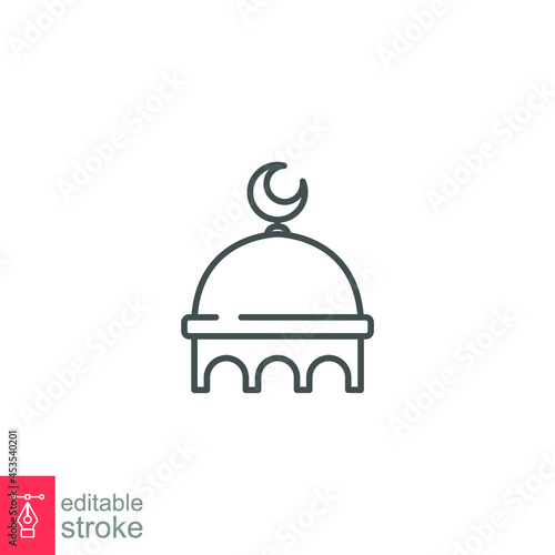 Muslim mosque domes icon. islamic worship place, islam prayer room for Religion and Ramadan symbol. Moslem Praying in outline editable stroke. Vector illustration. Design on white background EPS 10 