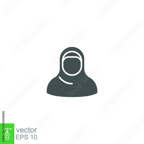 Female with hijab avatar icon.  Muslim woman profil. Girl with scarf logo. Islamic arabic style. Islam fashion. Vector illustration design on white background. EPS 10