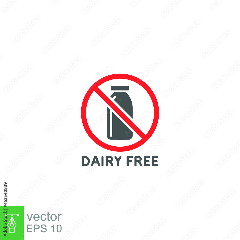 Dairy product free icon. Dietary Lactose, Vegan Food label Contain. Milk allergen Intolerance for web and mobile concept. glyph Symbol pictogram. Vector illustration design on white background EPS 10 Dairy product free icon. Dietary Lactose, Vegan Food label Contain. Milk allergen Intolerance for web and mobile concept. glyph Symbol pictogram. Vector illustration design on white background EPS 10