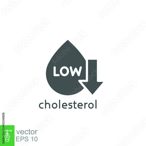 Low cholesterol icon. Symptoms of Metabolic Syndrome. Low HDL-Cholesterol. heart care cardiology sign. Solid style. Vector illustration. Design on white background. EPS 10