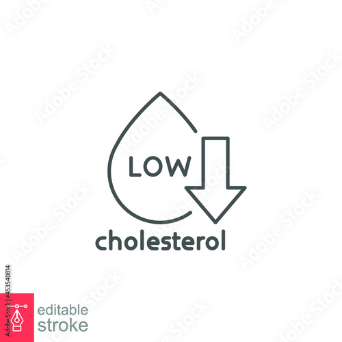 Low cholesterol icon. Symptoms of Metabolic Syndrome. Low HDL-Cholesterol. heart care cardiology sign. outline  style. Editable stroke Vector illustration. Design on white background. EPS 10