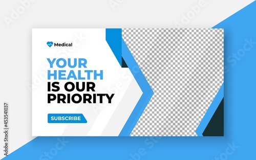 Medical healthcare youtube thumbnail and web banner template.Editable video thumbnail template