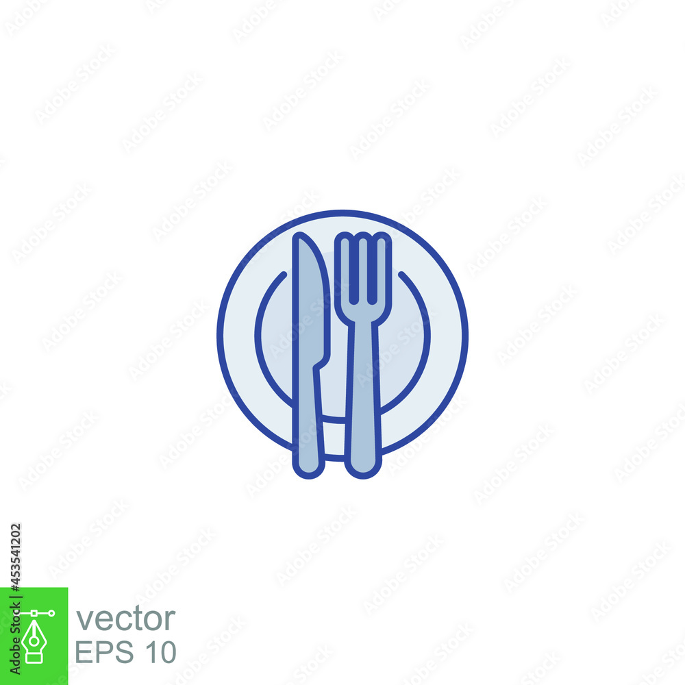 Plate and knife with a fork icon, dinner, meal, eat cutlery filled outline style. Restaurant dish, dining table set. Tableware, silverware serving Vector illustration design on white background EPS 10 Plate and knife with a fork icon, dinner, meal, eat cutlery filled outline style. Restaurant dish, dining table set. Tableware, silverware serving Vector illustration design on white background EPS 10