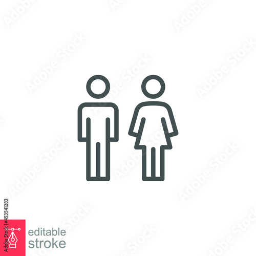 male and female icon, toilet, woman, people, sign, outline style. Bathroom Sign. Symbols of man and women. Partner gender logo. Vector illustration design on white background. EPS 10