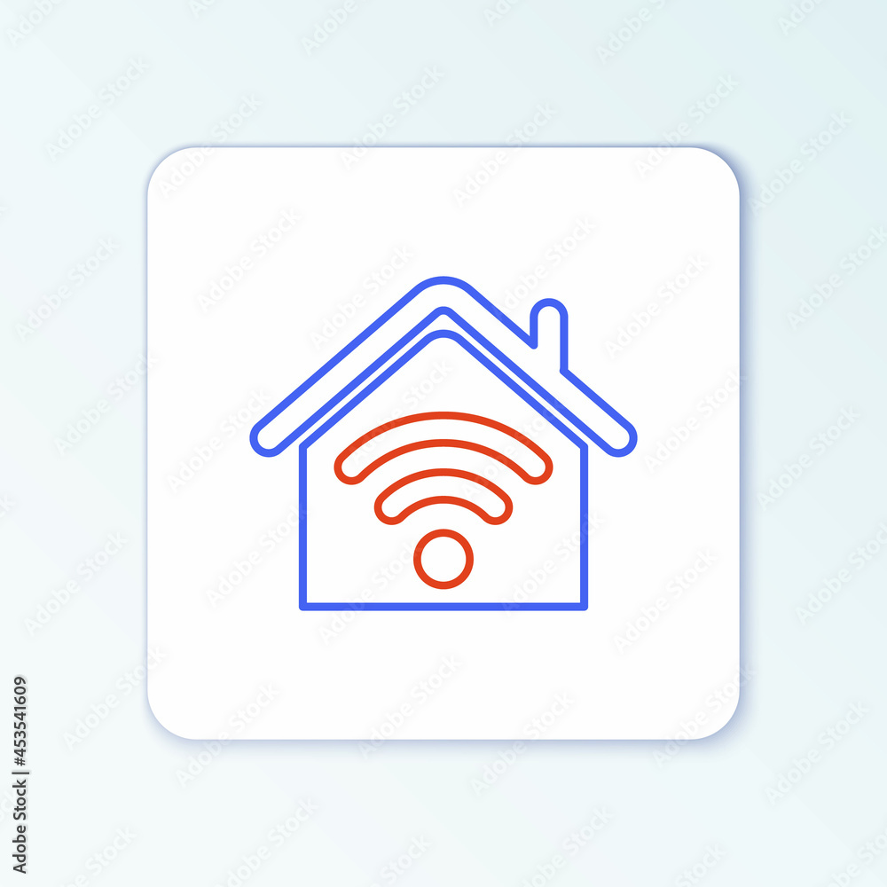 Line Smart home with wi-fi icon isolated on white background. Remote control. Colorful outline concept. Vector Line Smart home with wi-fi icon isolated on white background. Remote control. Colorful outline concept. Vector
