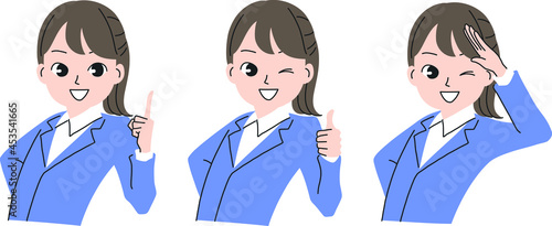 楽しいポーズをとる若いビジネスウーマンの主線なしイラスト素材