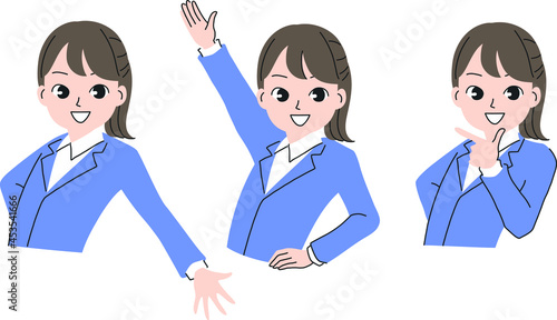 楽しいポーズをとる若いビジネスウーマンの主線なしイラスト素材