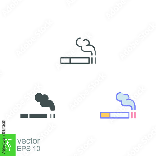 smoking icon in different style, filled, solid, line outline style. Cigarette for smoke area ban logo. tobacco and cigar is allowed zone warning. Vector illustration design on white background. EPS 10