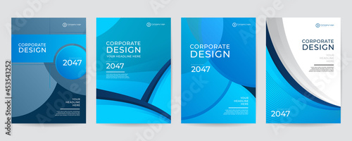 Modern blue brochure template flyer background for business design. Creative colorful minimalistic covers, templates, posters, placards, brochures, banners, flyers and etc. Abstract geometric wave