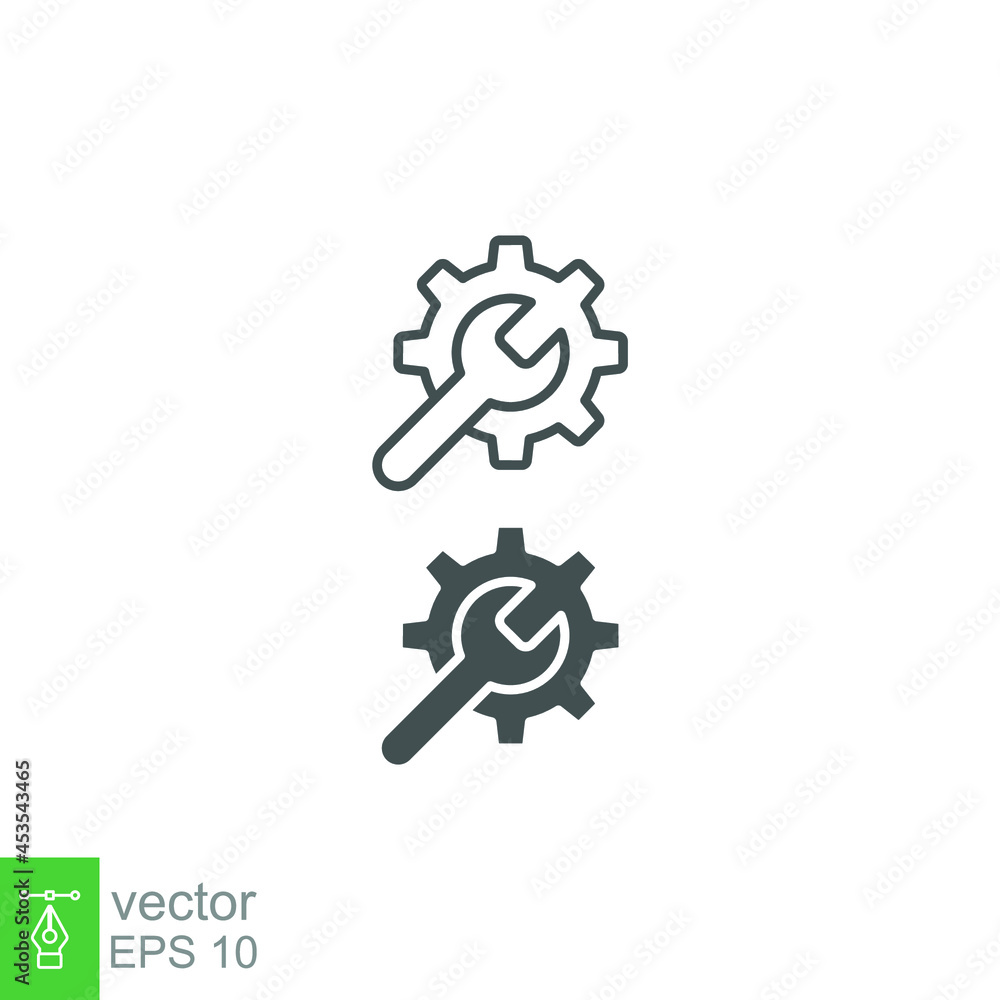 maintenance icon. web setting line and solid style. Service Tools with gear and wrench for service setup logo. setting engineering mechanical sign vector illustration design on white background EPS 10 maintenance icon. web setting line and solid style. Service Tools with gear and wrench for service setup logo. setting engineering mechanical sign vector illustration design on white background EPS 10