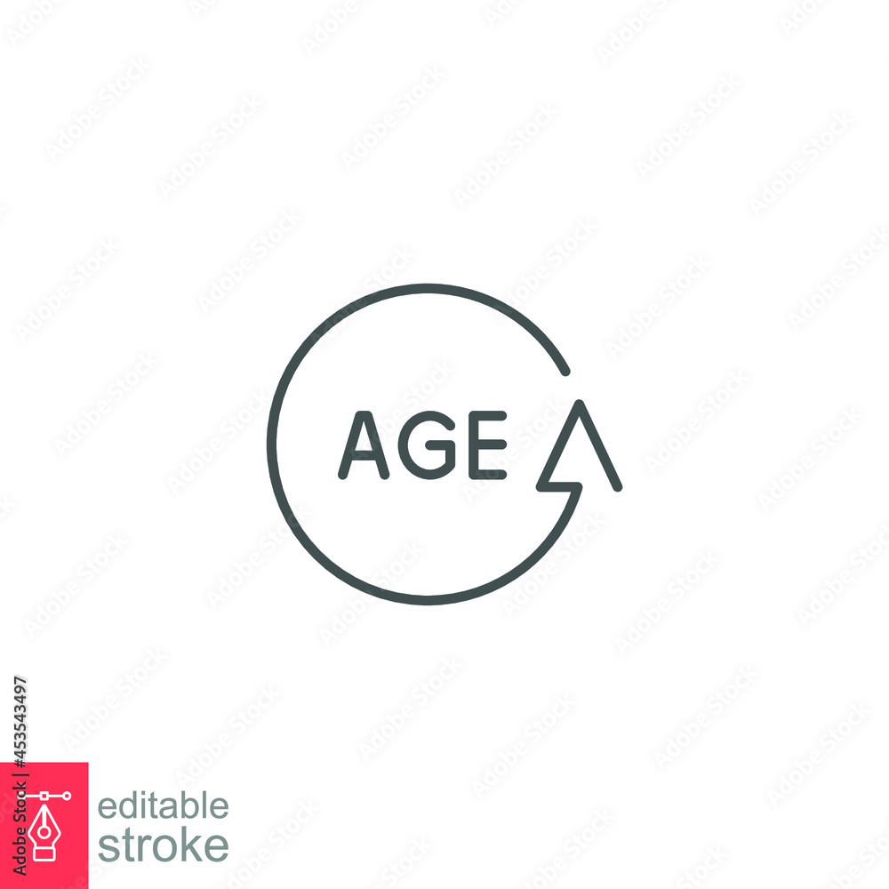 age icon. word age in circular arrows pointer logo signs and symbols can be used for web, logo, mobile app. outline style editable stroke. Vector illustration. design on white background. EPS 10 age icon. word age in circular arrows pointer logo signs and symbols can be used for web, logo, mobile app. outline style editable stroke. Vector illustration. design on white background. EPS 10
