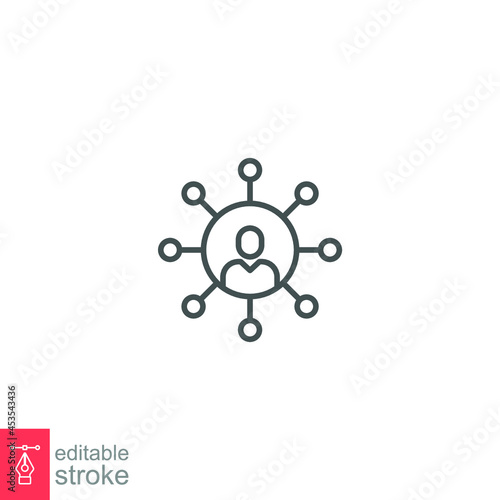 networking icon. Sharing global business network logo. Hub businessman team connection. teamwork share interaction outline style. editable stroke. vector illustration design on white background EPS 10
