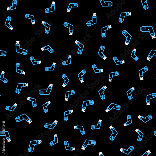 Line Inhaler icon isolated seamless pattern on black background. Breather for cough relief, inhalation, allergic patient. Medical allergy asthma inhaler spray. Vector
