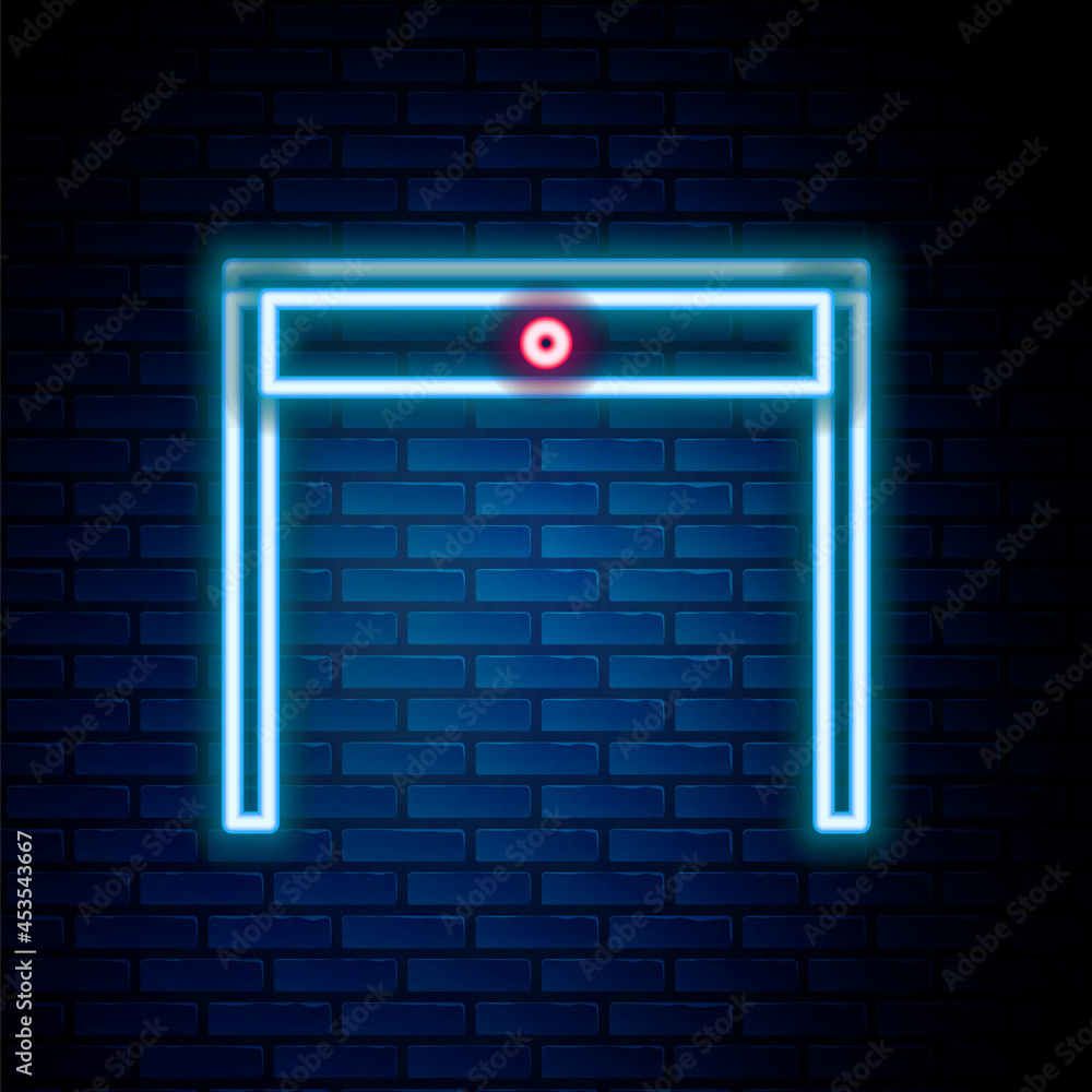 Glowing neon line Wooden table icon isolated on brick wall background. Colorful outline concept. Vector Glowing neon line Wooden table icon isolated on brick wall background. Colorful outline concept. Vector