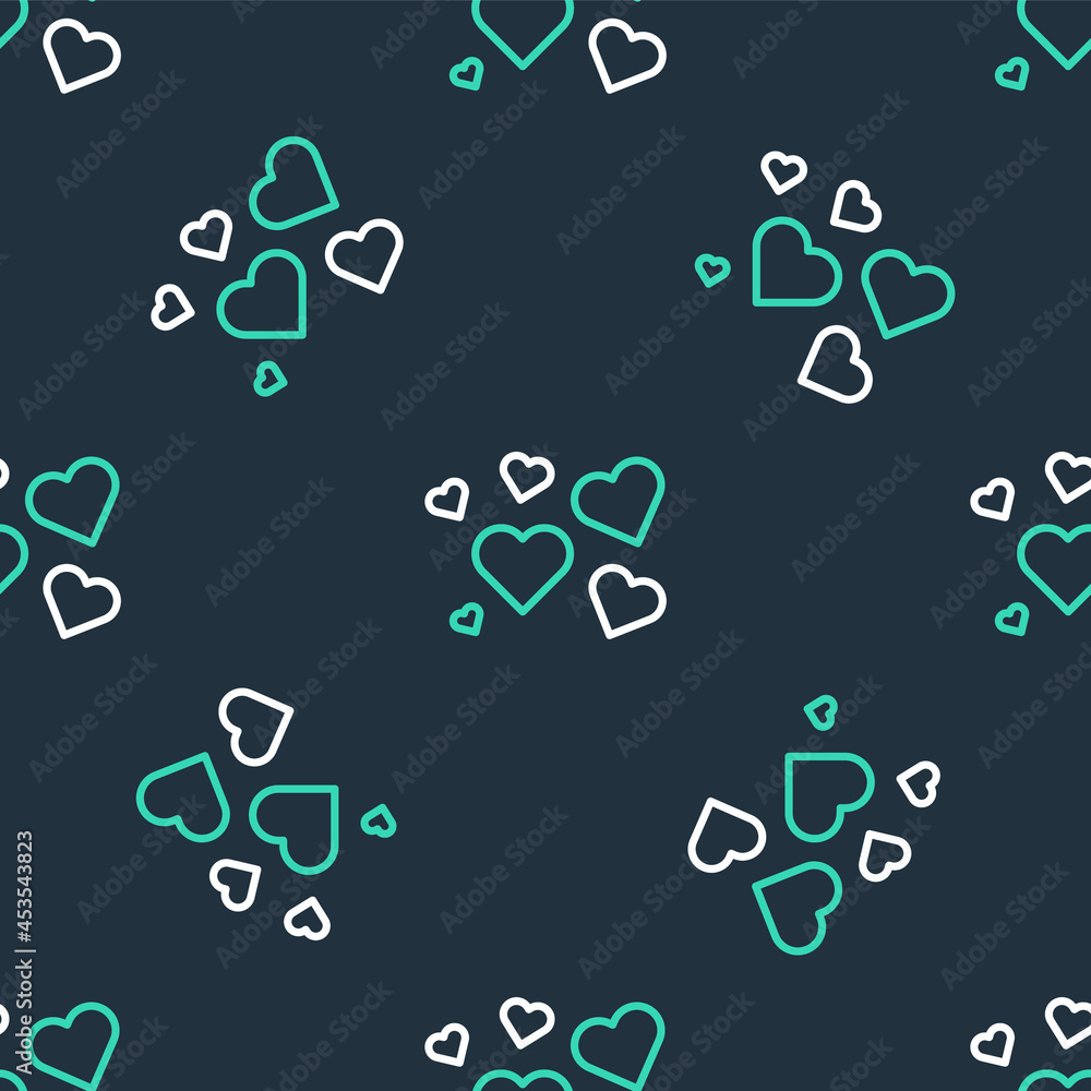 Line Heart icon isolated seamless pattern on black background. Romantic symbol linked, join, passion and wedding. Valentine day symbol. Vector Line Heart icon isolated seamless pattern on black background. Romantic symbol linked, join, passion and wedding. Valentine day symbol. Vector
