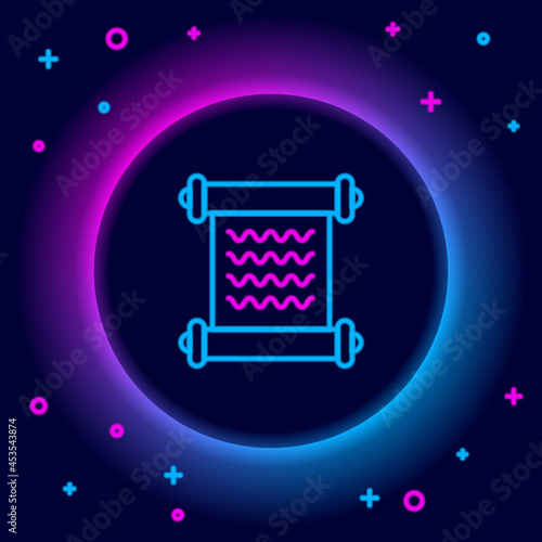 Glowing neon line Decree, paper, parchment, scroll icon icon isolated on black background. Colorful outline concept. Vector