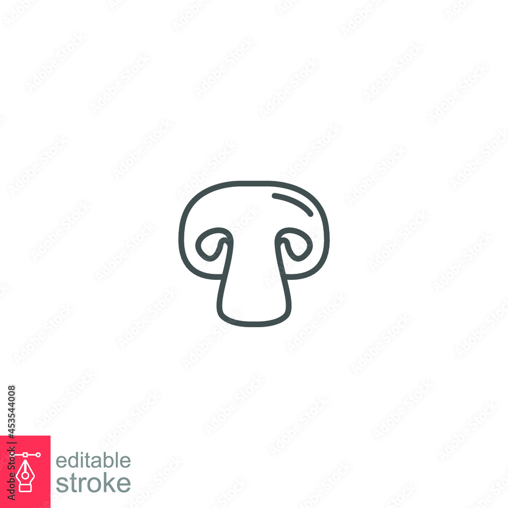 Mushroom icon. nature vegetable food slice, fungi, mycology. vegetarian organic nature meal. Natural healthy fungus. editable stroke outline style vector illustration design on white background EPS 10 Mushroom icon. nature vegetable food slice, fungi, mycology. vegetarian organic nature meal. Natural healthy fungus. editable stroke outline style vector illustration design on white background EPS 10