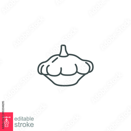 pattypan squash icon. fresh organic nature vegetable food.  patisson summer vegetable. ripe raw green veggie small editable stroke. outline style vector illustration design on white background. EPS 10