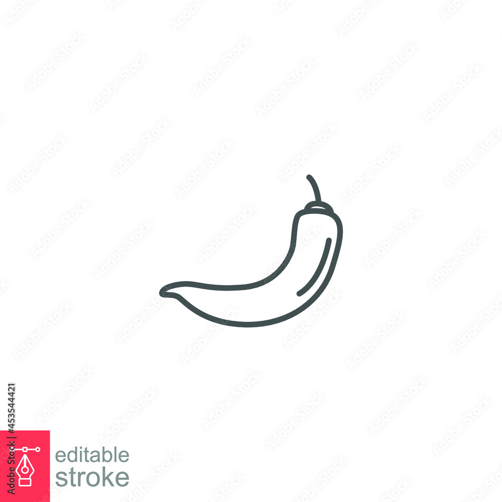 chili pepper icon. fresh nature organic vegetable food. seasoning and red hot sauce jalapeno symbol. editable stroke outline style pictogram. vector illustration design on white background. EPS 10 chili pepper icon. fresh nature organic vegetable food. seasoning and red hot sauce jalapeno symbol. editable stroke outline style pictogram. vector illustration design on white background. EPS 10