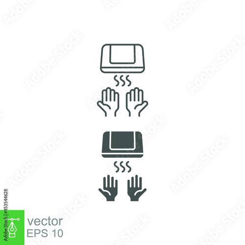 Hand dryer icon, dry, air, machine, bathroom equipment. Automated touchless drying hands restroom with sensors line and solid style pictogram logo vector illustration design on white background EPS 10