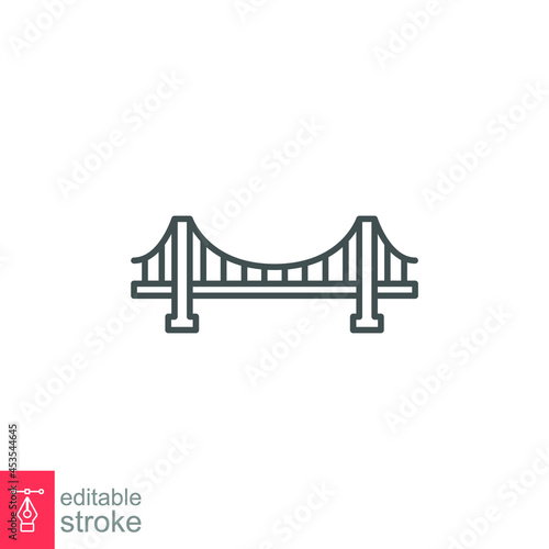 Bridge icon outline style, road, architecture. Ground transportation. Constructions of  stone metal girders architectural symbol. Editable stroke. Vector illustration Design on white background EPS 10