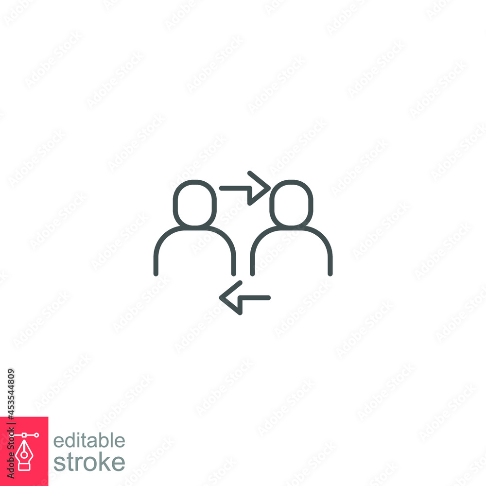 Interpersonal relationship icon, acquaintance skill. close care conversation. Two people interacting and associating each other. Editable stroke vector illustration design on white background EPS 10 Interpersonal relationship icon, acquaintance skill. close care conversation. Two people interacting and associating each other. Editable stroke vector illustration design on white background EPS 10