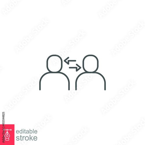 Interpersonal relationship icon, acquaintance skill.  close care conversation. Two people interacting and associating  each other. Editable stroke vector illustration design on white background EPS 10