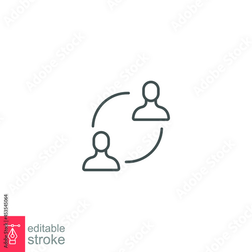 User exchange line icon, two people or person, in connect arrow, communication circle trade. Personnel change Staff updating logo Editable stroke vector illustration design on white background. EPS 10