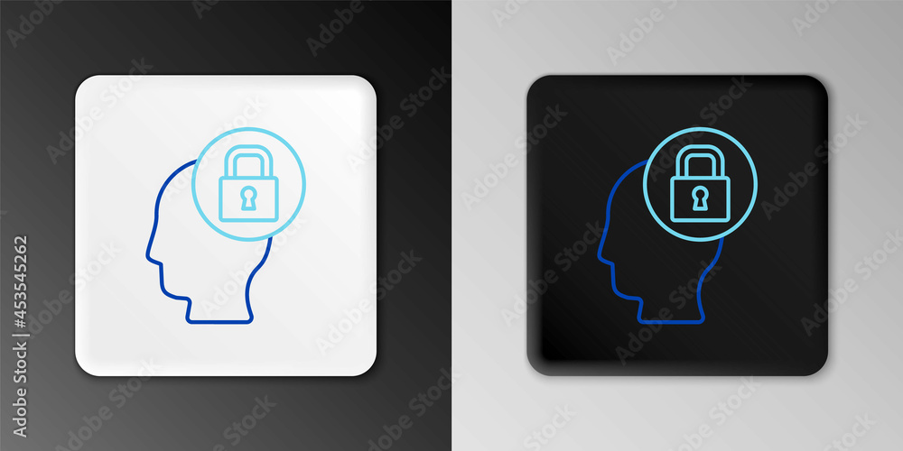 Line Human head with lock icon isolated on grey background. Colorful outline concept. Vector
