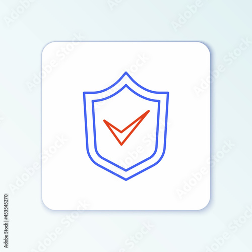 Line Shield with check mark icon isolated on white background. Security, safety, protection, privacy concept. Tick mark approved. Colorful outline concept. Vector