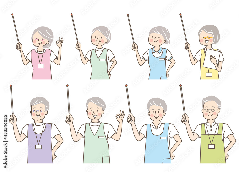 シニア医師と看護師と整体師の表情セット