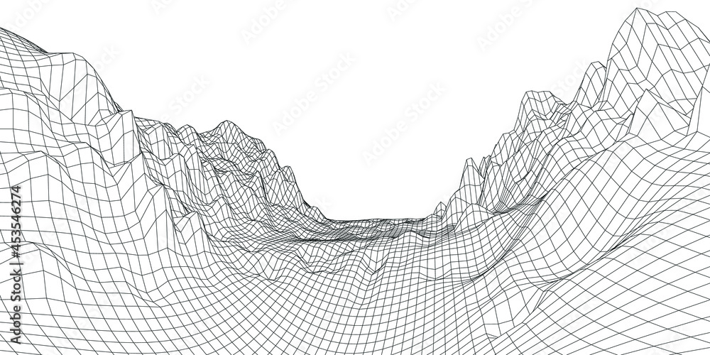 Geology Terrain, Abstract 3d wire-frame landscape. Blueprint style ...